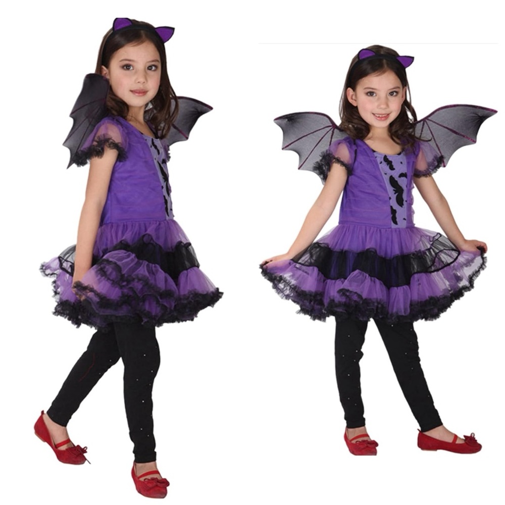 NWT Girls Bat Witch‎ Costume Halloween Cosplay Fancy Dress Up with Bat Wings XL
